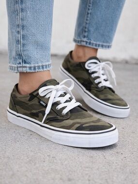 Vans Atwood Camo Canvas Sneakers Youth 5.5 Unisex Skate Shoes Green